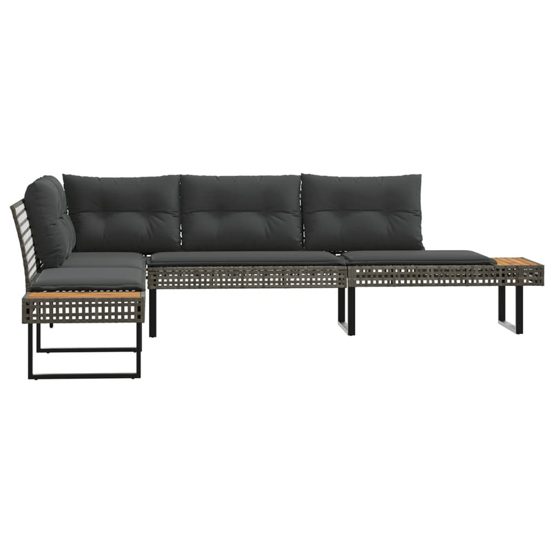vidaXL Garden Sofa with Cushions L-shaped Grey Poly Rattan and Acacia