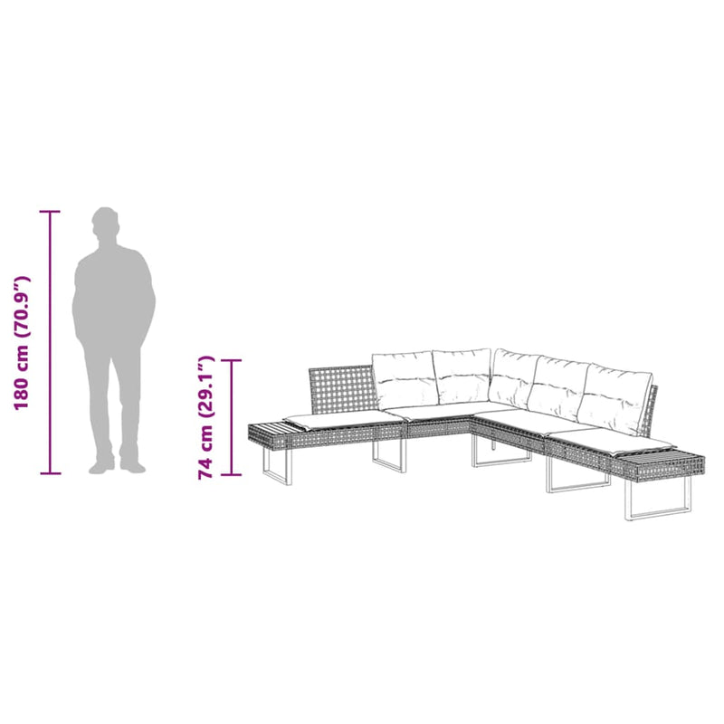vidaXL Garden Sofa with Cushions L-shaped Grey Poly Rattan and Acacia