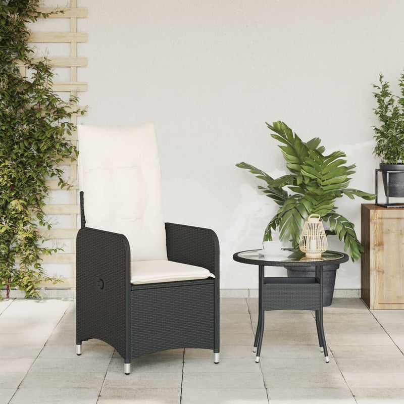 vidaXL Reclining Garden Chair with Cushions Black Poly Rattan