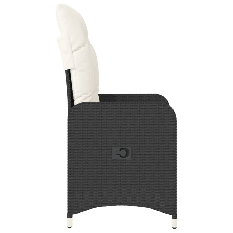 vidaXL Reclining Garden Chair with Cushions Black Poly Rattan