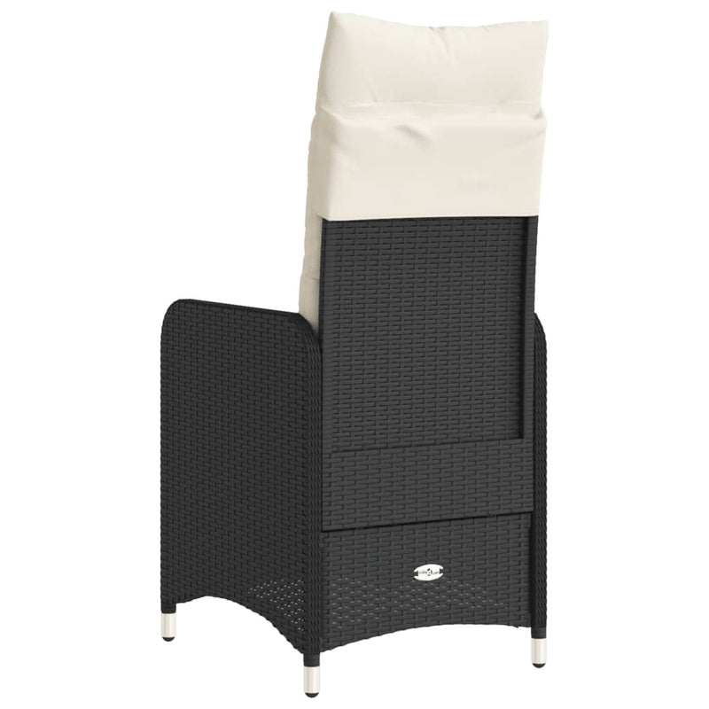 vidaXL Reclining Garden Chair with Cushions Black Poly Rattan