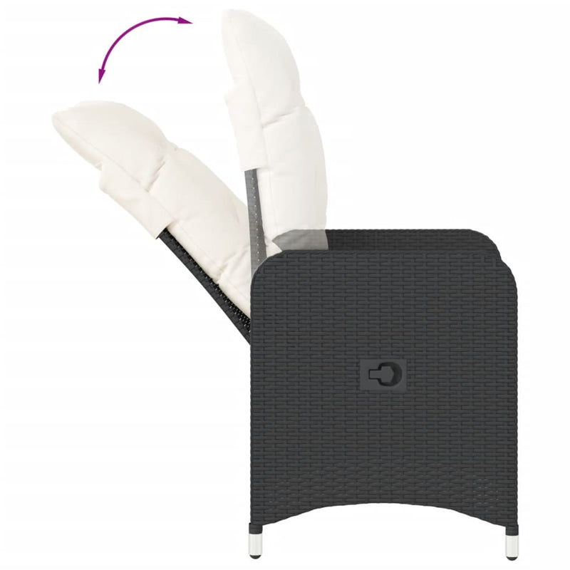 vidaXL Reclining Garden Chair with Cushions Black Poly Rattan