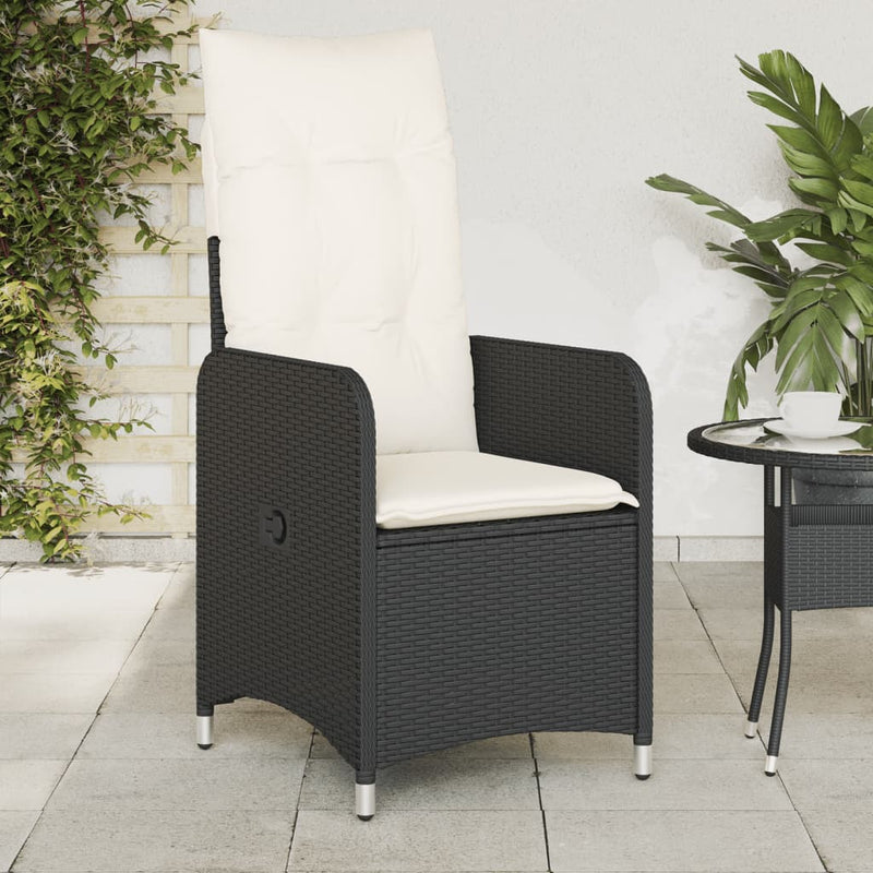 vidaXL Reclining Garden Chair with Cushions Black Poly Rattan