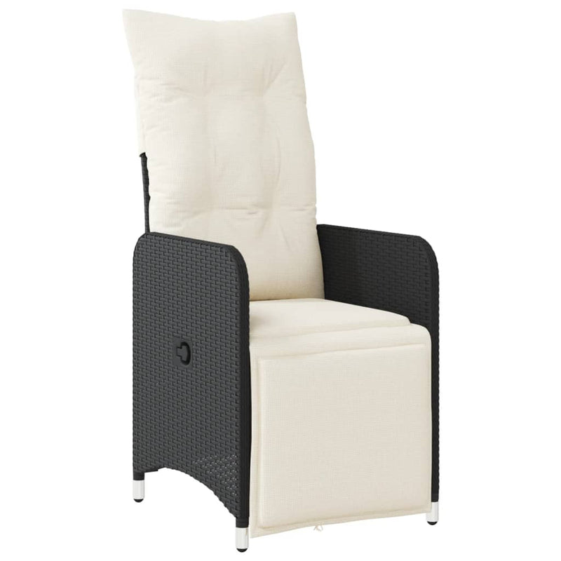 vidaXL Reclining Garden Chair with Cushions Black Poly Rattan