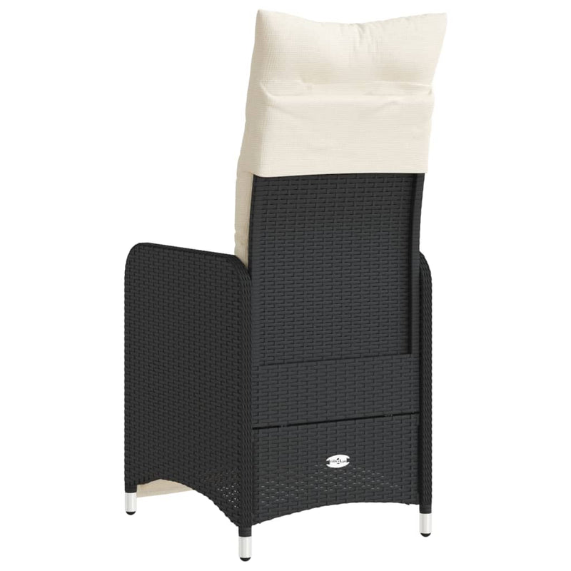 vidaXL Reclining Garden Chair with Cushions Black Poly Rattan