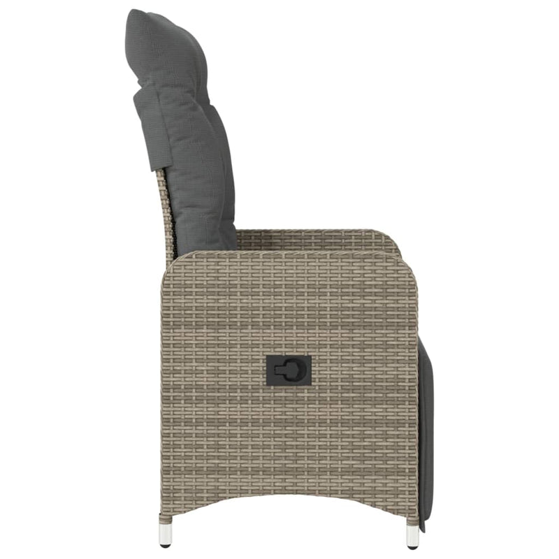 vidaXL Reclining Garden Chair with Cushions Grey Poly Rattan