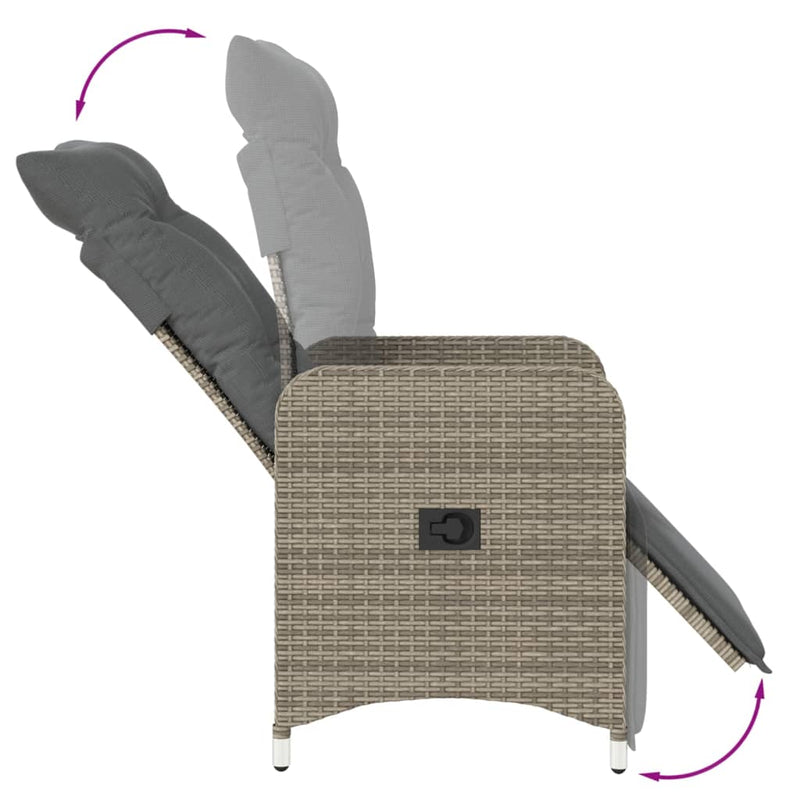 vidaXL Reclining Garden Chair with Cushions Grey Poly Rattan