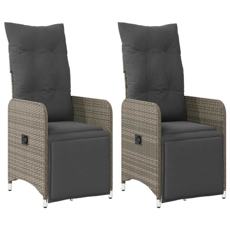 vidaXL Reclining Garden Chairs 2 pcs with Cushions Grey Poly Rattan