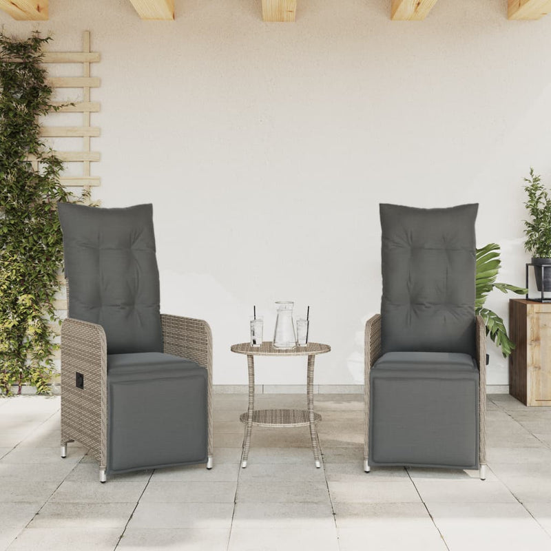 vidaXL Reclining Garden Chairs 2 pcs with Cushions Grey Poly Rattan