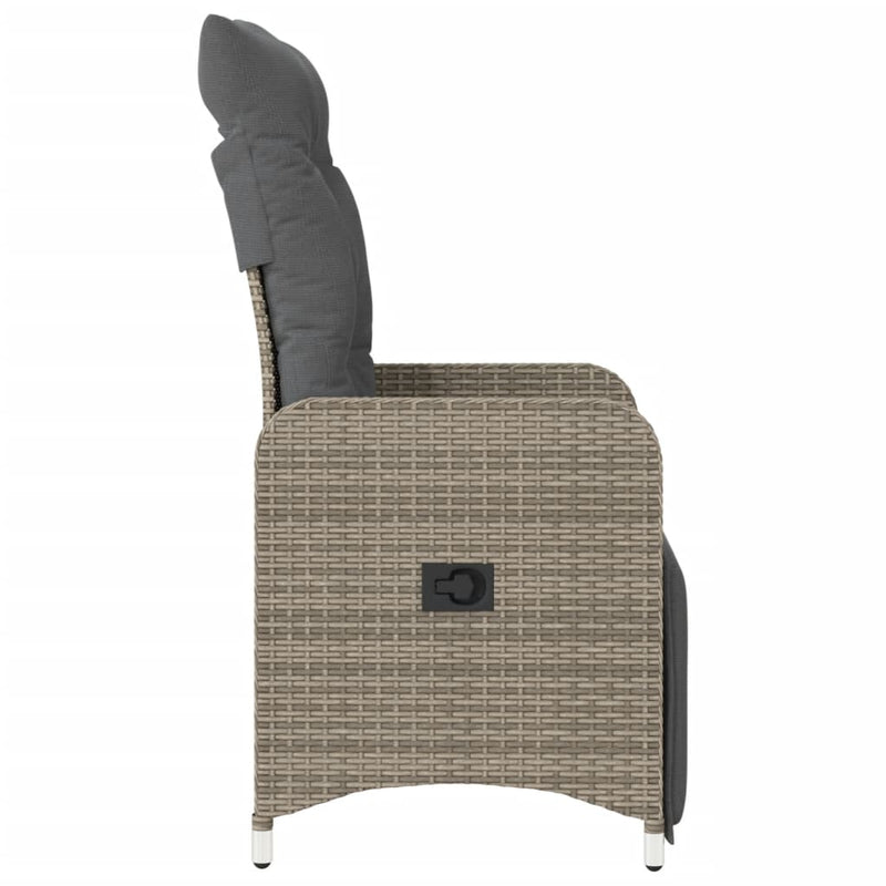 vidaXL Reclining Garden Chairs 2 pcs with Cushions Grey Poly Rattan