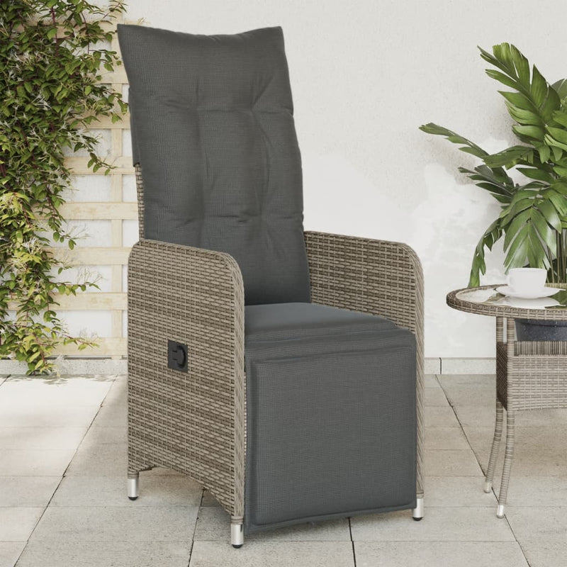 vidaXL Reclining Garden Chairs 2 pcs with Cushions Grey Poly Rattan