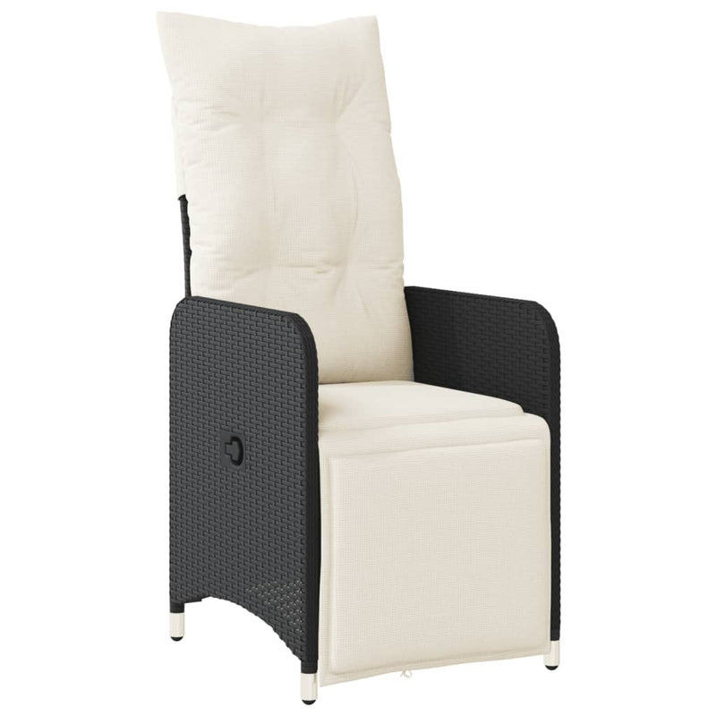 vidaXL Reclining Garden Chairs 2 pcs with Table Black Poly Rattan