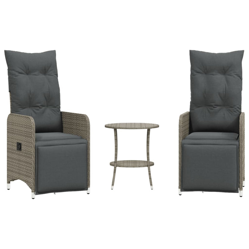 vidaXL Reclining Garden Chairs 2 pcs with Table Grey Poly Rattan