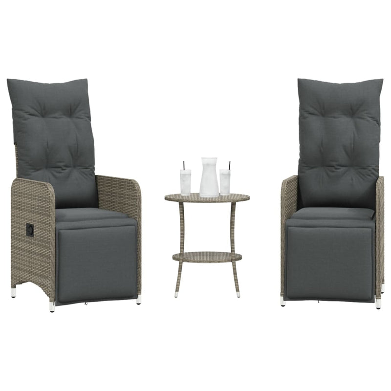 vidaXL Reclining Garden Chairs 2 pcs with Table Grey Poly Rattan