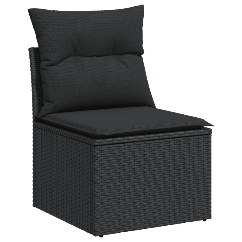 vidaXL Garden Sofa Armless with Cushions Black Poly Rattan