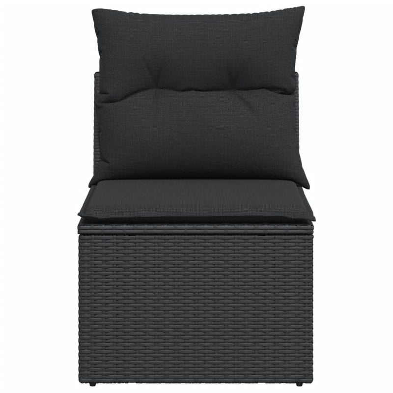 vidaXL Garden Sofa Armless with Cushions Black Poly Rattan