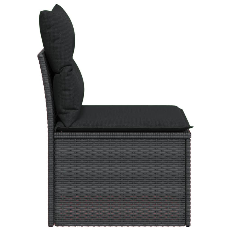 vidaXL Garden Sofa Armless with Cushions Black Poly Rattan