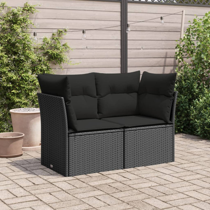 vidaXL Garden Sofa with Cushions 2-Seater Black Poly Rattan