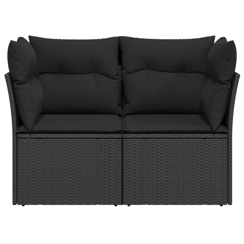 vidaXL Garden Sofa with Cushions 2-Seater Black Poly Rattan