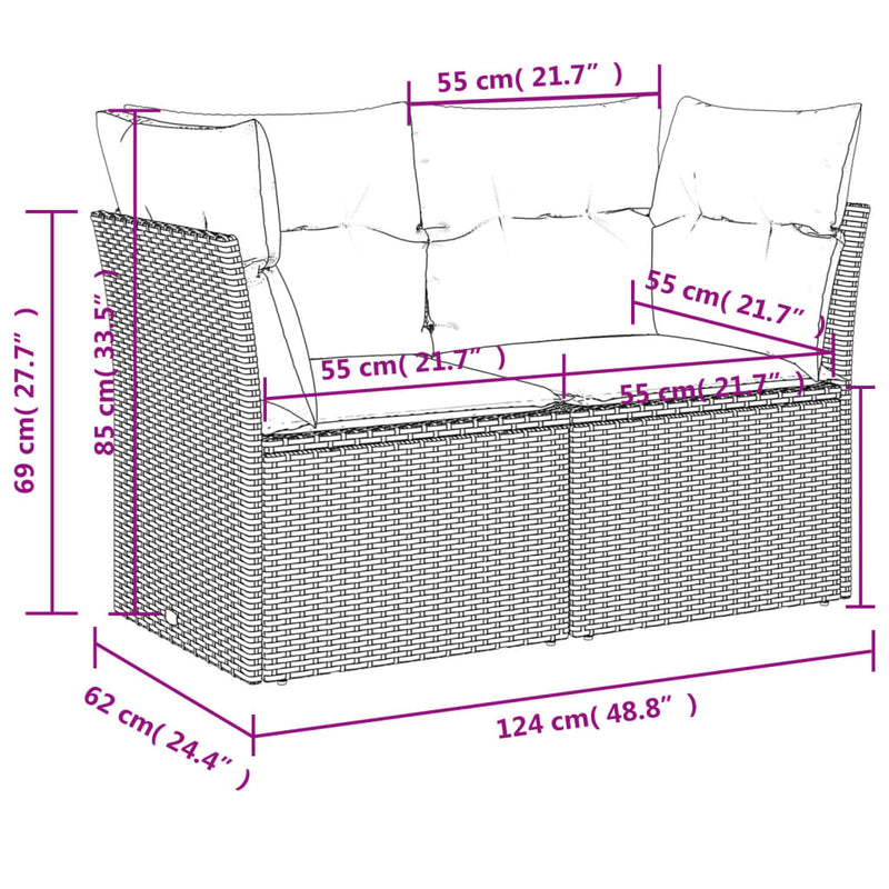 vidaXL Garden Sofa with Cushions 2-Seater Black Poly Rattan