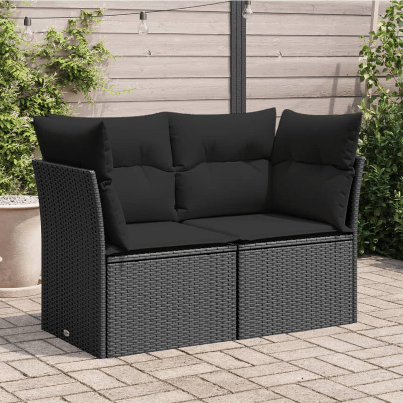 vidaXL Garden Sofa with Cushions 2-Seater Black Poly Rattan
