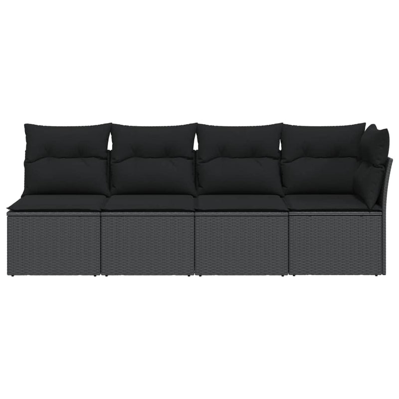 vidaXL Garden Sofa with Cushions 4-Seater Black Poly Rattan