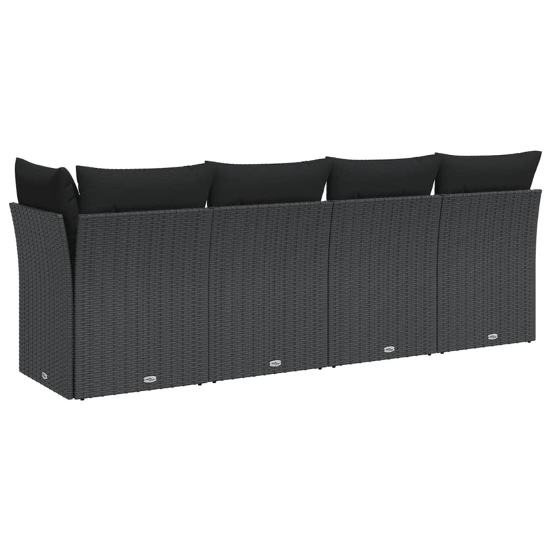 vidaXL Garden Sofa with Cushions 4-Seater Black Poly Rattan