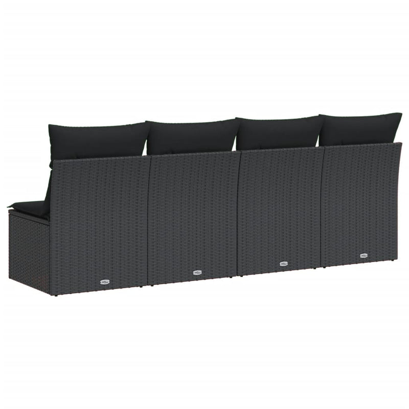 vidaXL Garden Sofa with Cushions 4-Seater Black Poly Rattan