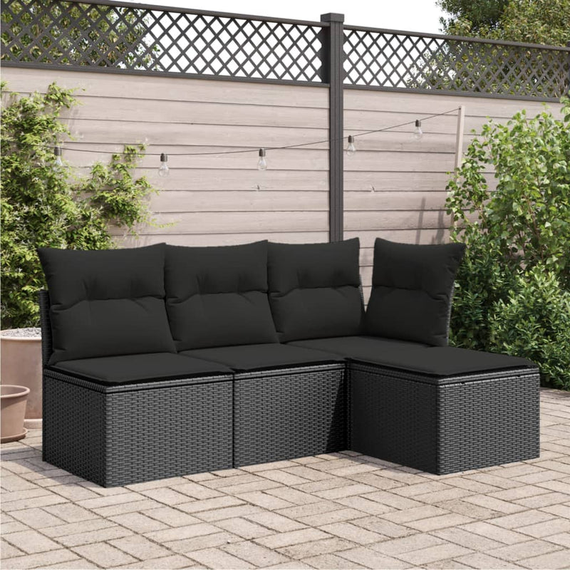 vidaXL Garden Stool with Cushion Black 55x55x37 cm Poly Rattan