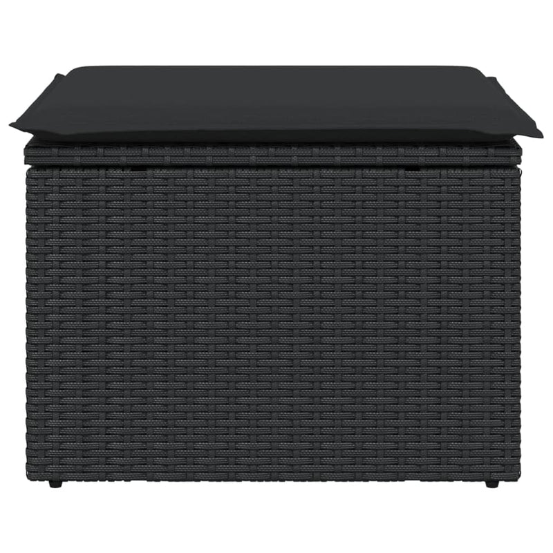 vidaXL Garden Stool with Cushion Black 55x55x37 cm Poly Rattan