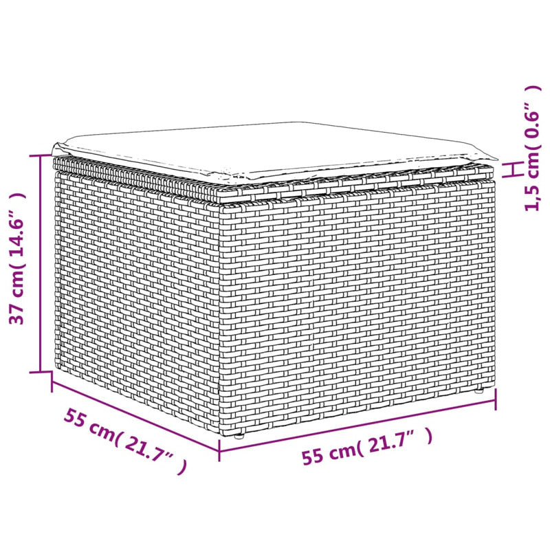 vidaXL Garden Stool with Cushion Black 55x55x37 cm Poly Rattan