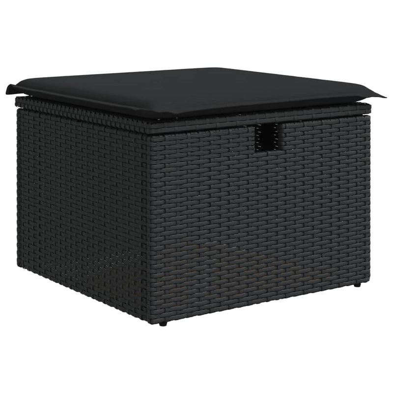 vidaXL Garden Stool with Cushion Black 55x55x37 cm Poly Rattan