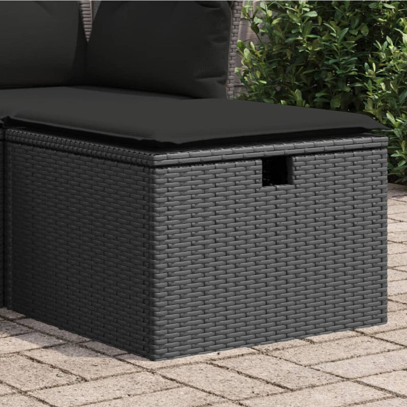 vidaXL Garden Stool with Cushion Black 55x55x37 cm Poly Rattan