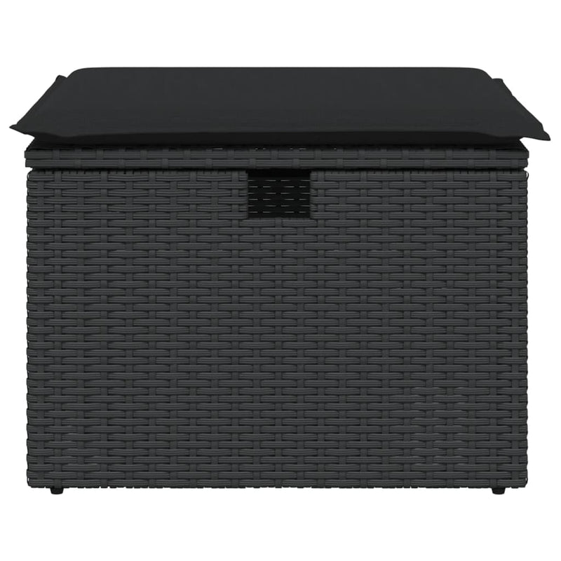 vidaXL Garden Stool with Cushion Black 55x55x37 cm Poly Rattan