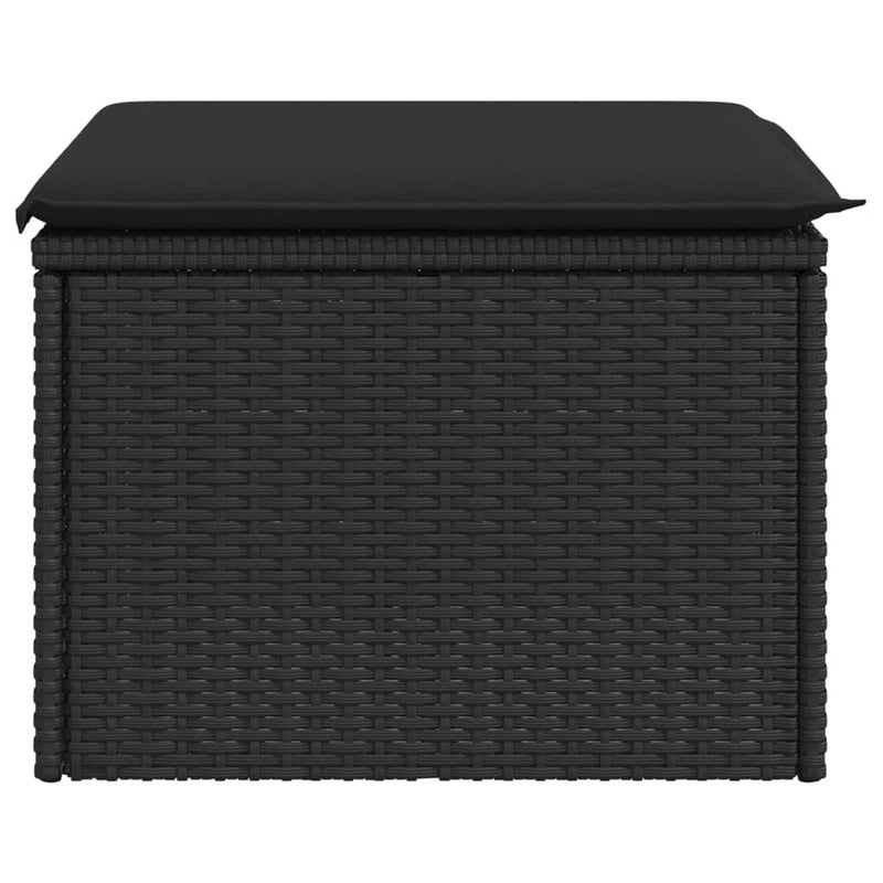 vidaXL Garden Stool with Cushion Black 55x55x37 cm Poly Rattan