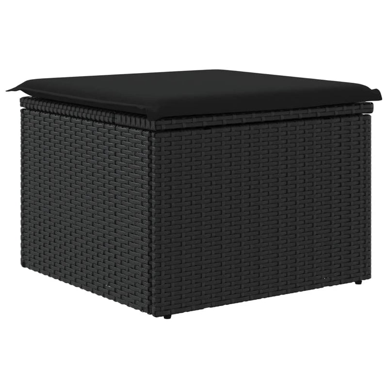 vidaXL Garden Stool with Cushion Black 55x55x37 cm Poly Rattan