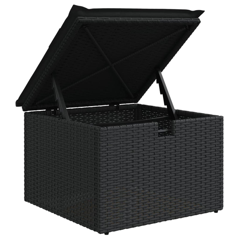 vidaXL Garden Stool with Cushion Black 55x55x37 cm Poly Rattan