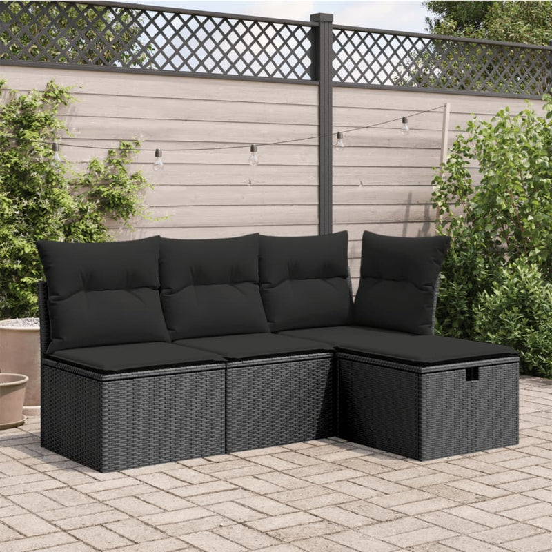 vidaXL Garden Stool with Cushion Black 55x55x37 cm Poly Rattan