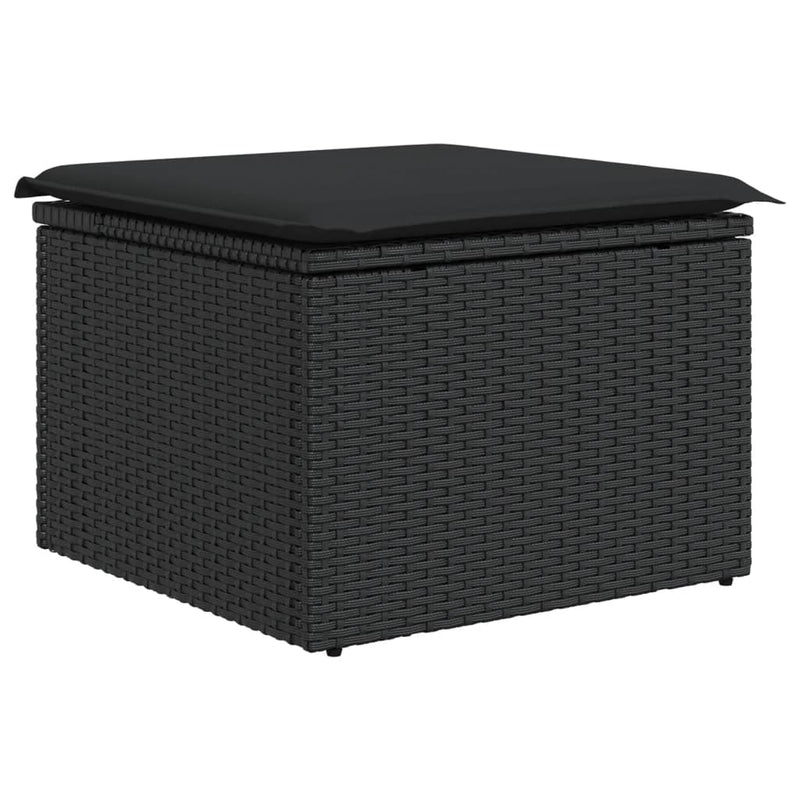 vidaXL Garden Stool with Cushion Black 55x55x37 cm Poly Rattan