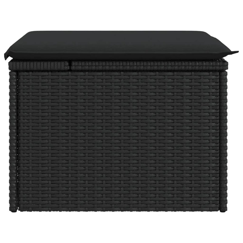 vidaXL Garden Stool with Cushion Black 55x55x37 cm Poly Rattan