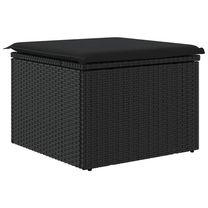 vidaXL Garden Stool with Cushion Black 55x55x37 cm Poly Rattan