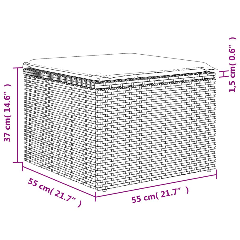 vidaXL Garden Stool with Cushion Black 55x55x37 cm Poly Rattan