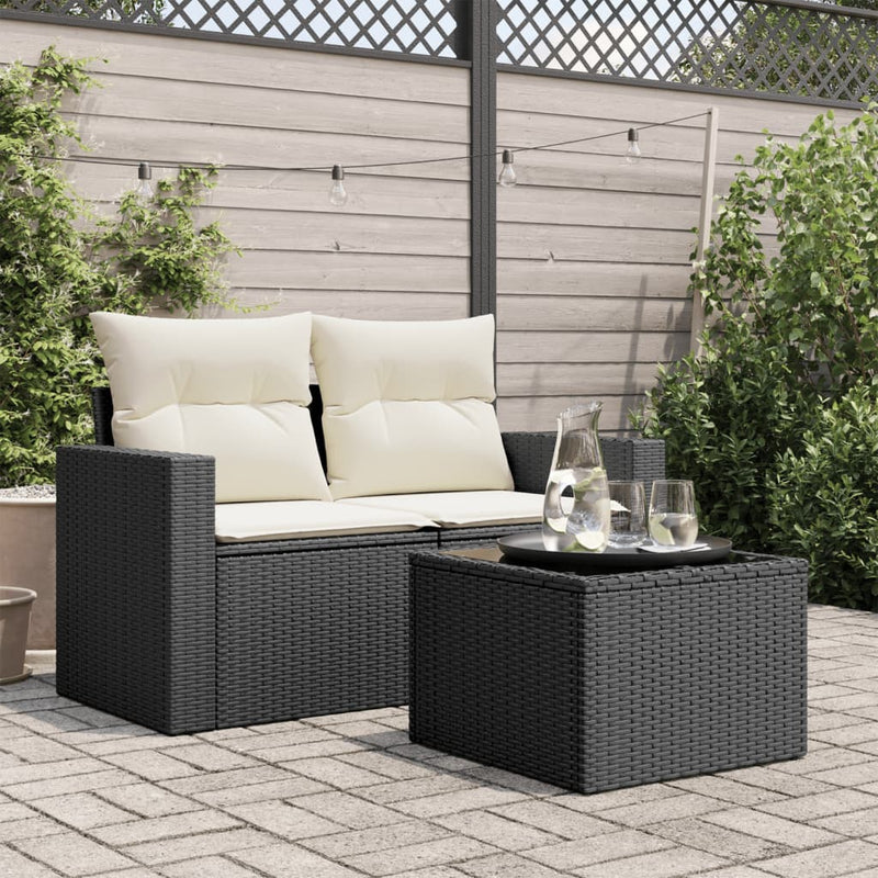 vidaXL Garden Table with Glass Top Black 55x55x37 cm Poly Rattan