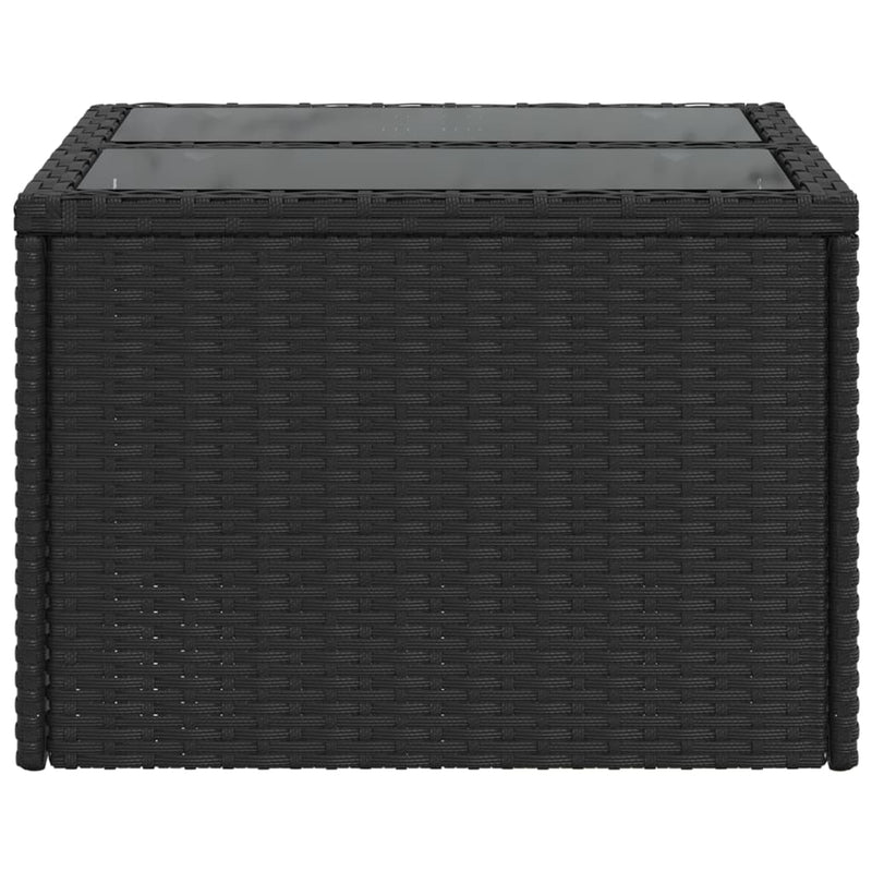 vidaXL Garden Table with Glass Top Black 55x55x37 cm Poly Rattan