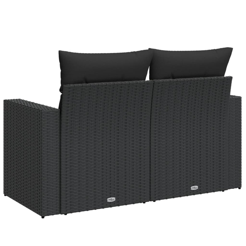 vidaXL Garden Sofa with Cushions 2-Seater Black Poly Rattan