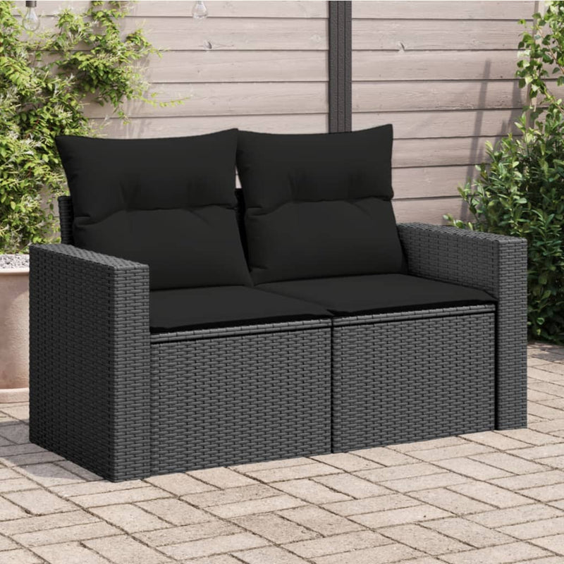 vidaXL Garden Sofa with Cushions 2-Seater Black Poly Rattan