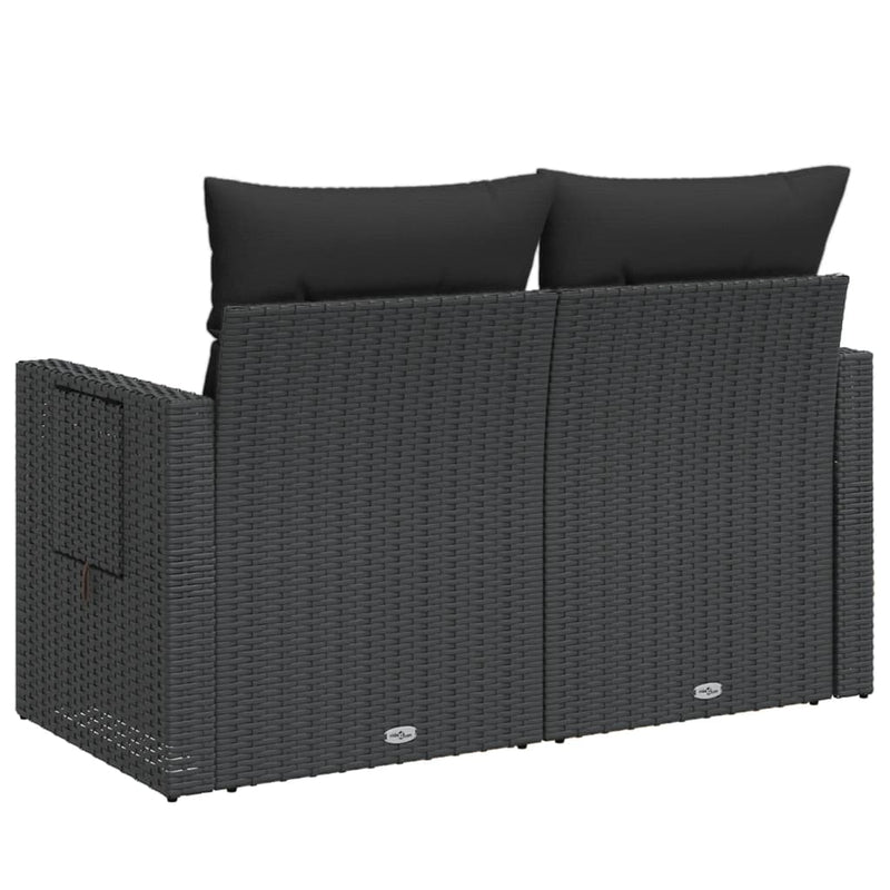 vidaXL Garden Sofa with Cushions 2-Seater Black Poly Rattan