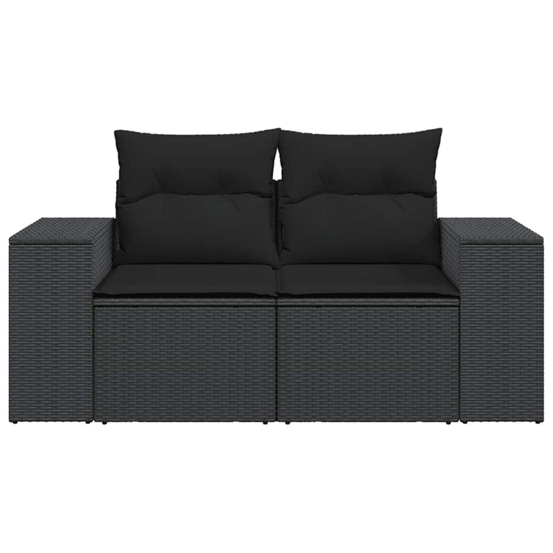 vidaXL Garden Sofa with Cushions 2-Seater Black Poly Rattan