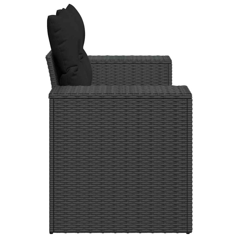 vidaXL Garden Sofa with Cushions 2-Seater Black Poly Rattan