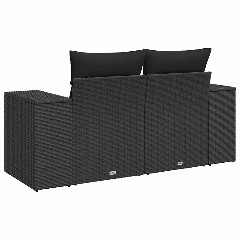vidaXL Garden Sofa with Cushions 2-Seater Black Poly Rattan